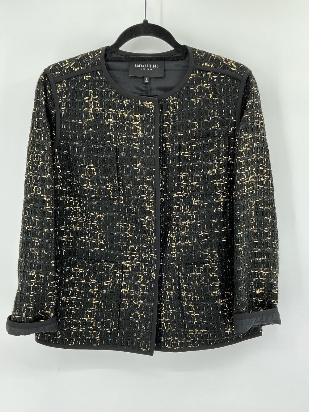 Lafayette 148 New York Metallic Tweed Jacket Black Gold Small
